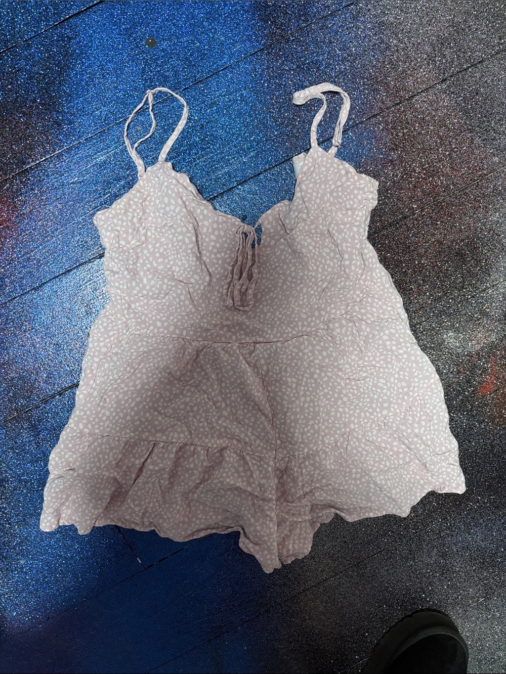 Women's Light Pink Spotted Lace-Up Sleep Romper